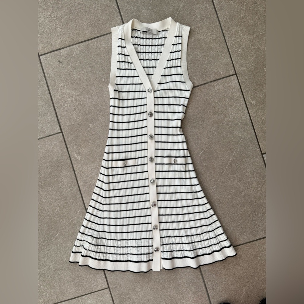 LOFT Black and White Striped Midi Dress